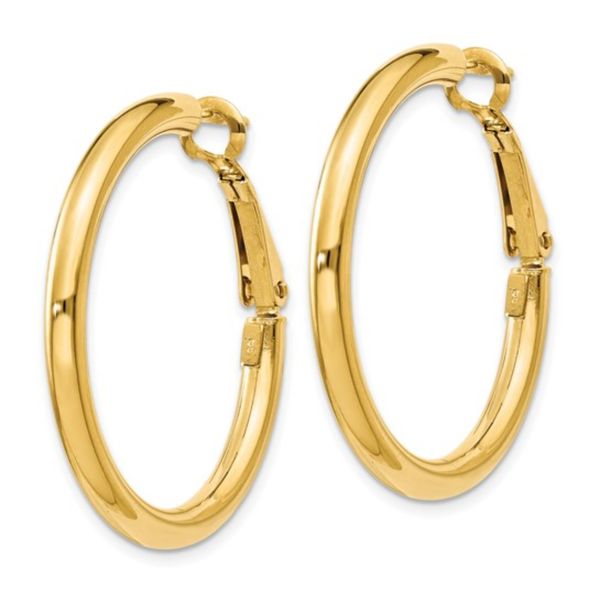 14k 3x32mm Polished Round Omega Back Tube Hoop Earrings Rich Custom Jewelry Las Vegas, NV