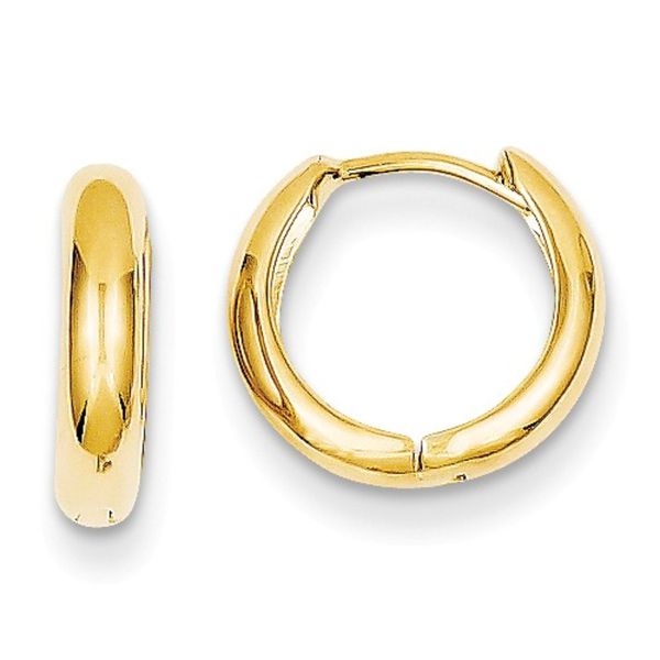 14K Yellow Gold 12mm Polished Hinged Hoop Earrings Rich Custom Jewelry Las Vegas, NV