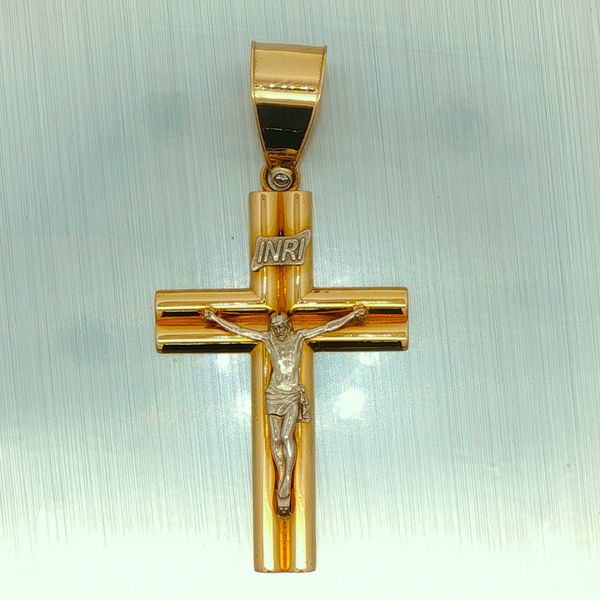 18K Two Tone Gold INRI Cross Pendant Rich Custom Jewelry Las Vegas, NV
