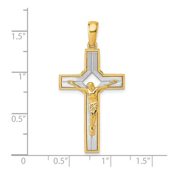 14k Two-tone Polished and Satin Crucifix With Square Cut Out Pendant Rich Custom Jewelry Las Vegas, NV