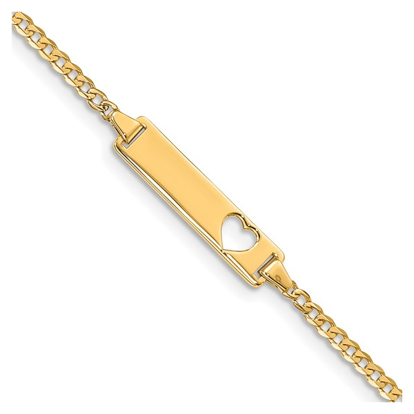 14K Yellow Gold Polished Solid Chain/Solid Plate Curb Link Cut-out Heart 20x5mm Plate 7 inch ID Bracelet 2.32 gr Rich Custom Jewelry Las Vegas, NV
