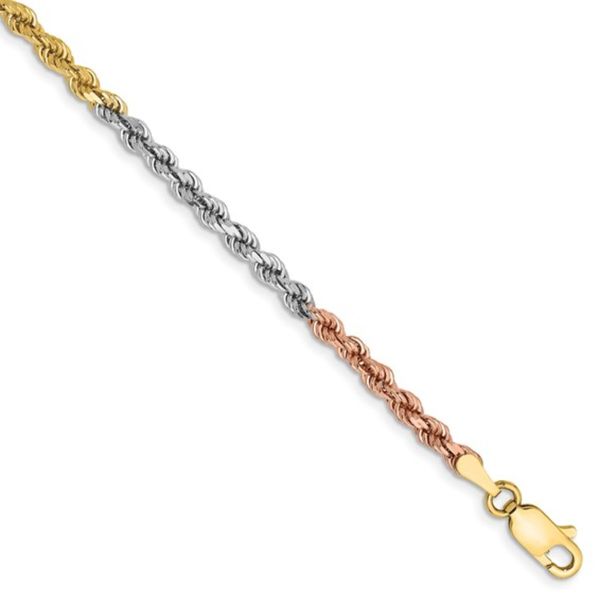 14K Tri-colored 8 inch 2.9mm Diamond-cut Rope with Lobster Clasp Chain 5.47gr Rich Custom Jewelry Las Vegas, NV