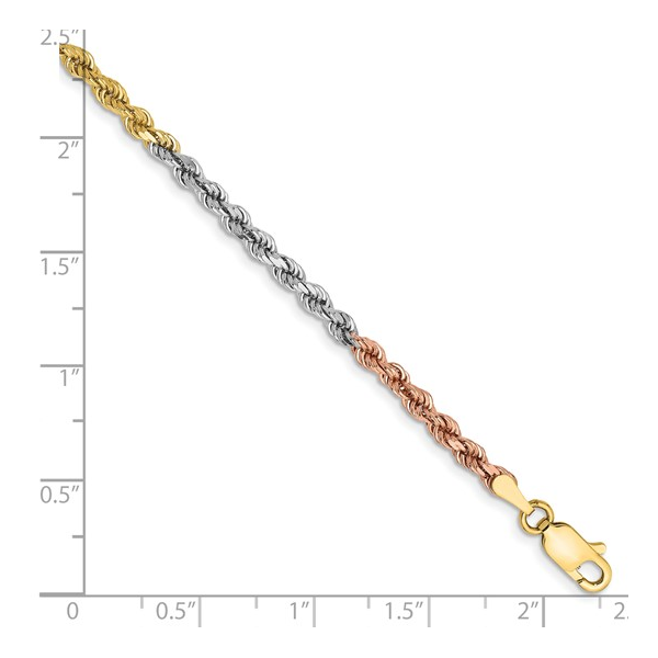 14K Tri-colored 8 inch 2.9mm Diamond-cut Rope with Lobster Clasp Chain 5.42gr Rich Custom Jewelry Las Vegas, NV