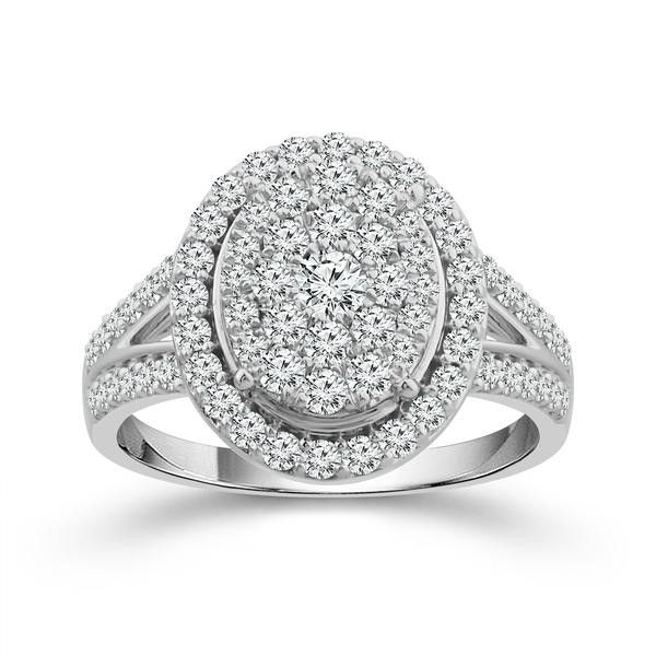 10 Karat White Gold 1 Carat Oval Halo Diamond Engagement Ring Robert Irwin Jewelers Memphis, TN