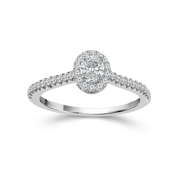 14 Karat White Gold 1/2 Carat Oval Halo Diamond Engagement Ring Robert Irwin Jewelers Memphis, TN