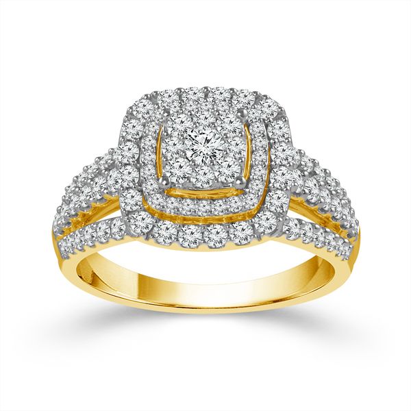 10k Yellow Gold 1.00ctw Diamond Double Halo Cluster Engagement Ring Robert Irwin Jewelers Memphis, TN