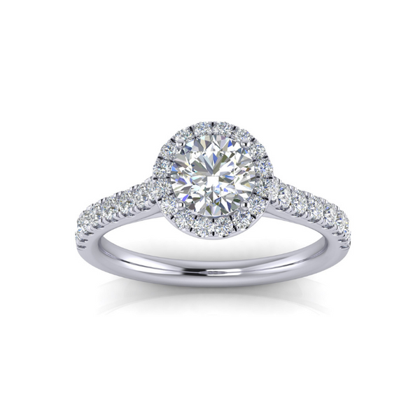 14 Karat White Gold 1 2/5 Carat Round Lab Grown Diamond Halo Engagement Ring Robert Irwin Jewelers Memphis, TN