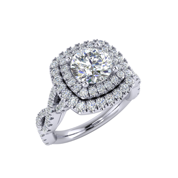 14 Karat White Gold 1 1/3 Carat Lab Grown Diamond Double Halo Engagement Ring Image 3 Robert Irwin Jewelers Memphis, TN