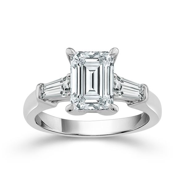 1 1/4 Carat Lab Grown Emerald and Baguette Cut Diamond Engagement Ring Robert Irwin Jewelers Memphis, TN
