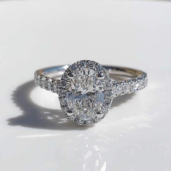 14 Karat White Gold 2 Carat Oval Halo Lab Grown Diamond Engagement Ring Image 5 Robert Irwin Jewelers Memphis, TN