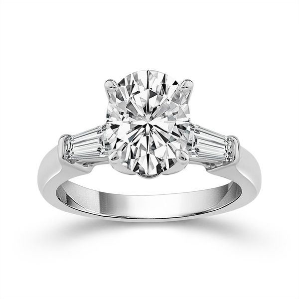1 1/4 Carat Lab Grown Oval and Baguette Cut Diamond Engagement Ring Robert Irwin Jewelers Memphis, TN
