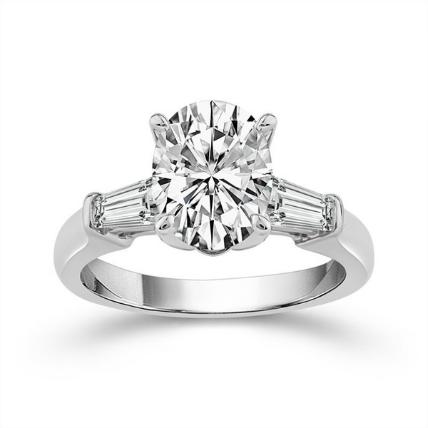 2 1/2 Carat Lab Grown Oval and Baguette Cut Diamond Engagement Ring Robert Irwin Jewelers Memphis, TN