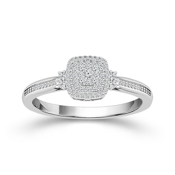 Sterling Silver Square Halo Multi Stone 1/5 Carat Diamond Promise Ring Robert Irwin Jewelers Memphis, TN