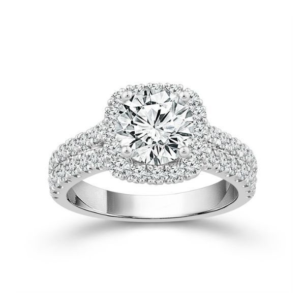 14k White Gold 3 Carat Lab Grown Diamond Halo Engagement Ring Robert Irwin Jewelers Memphis, TN