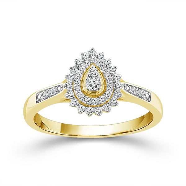 10 Karat Yellow Gold 1/4 Carat Pear Shaped Halo Diamond Promise Ring Robert Irwin Jewelers Memphis, TN