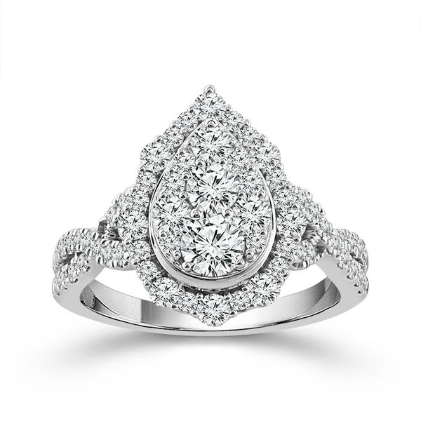 14 Karat White Gold 1 1/4 Carat Pear Shaped Multi Stone Diamond Engagement Ring Robert Irwin Jewelers Memphis, TN