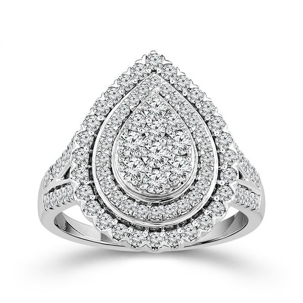 10 Karat White Gold 1 Carat Pear Shaped Double Halo Diamond Engagement Ring Robert Irwin Jewelers Memphis, TN