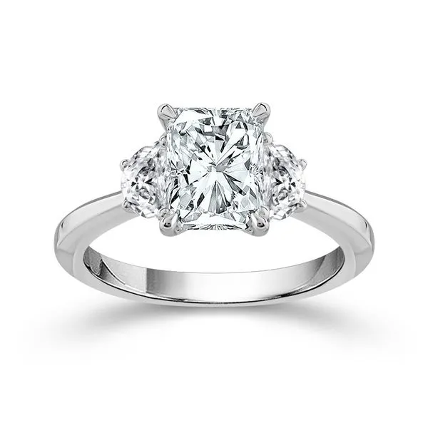 14k White Gold 2 Carat Radiant Cut Half Moon Side Stones Lab Grown Diamond Engagement Ring Robert Irwin Jewelers Memphis, TN