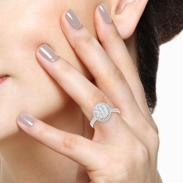 1.00 Ctw Oval Shape Multi Stone Lovebright Diamond Engagement Ring in 14 Karat White Gold Image 3 Robert Irwin Jewelers Memphis, TN