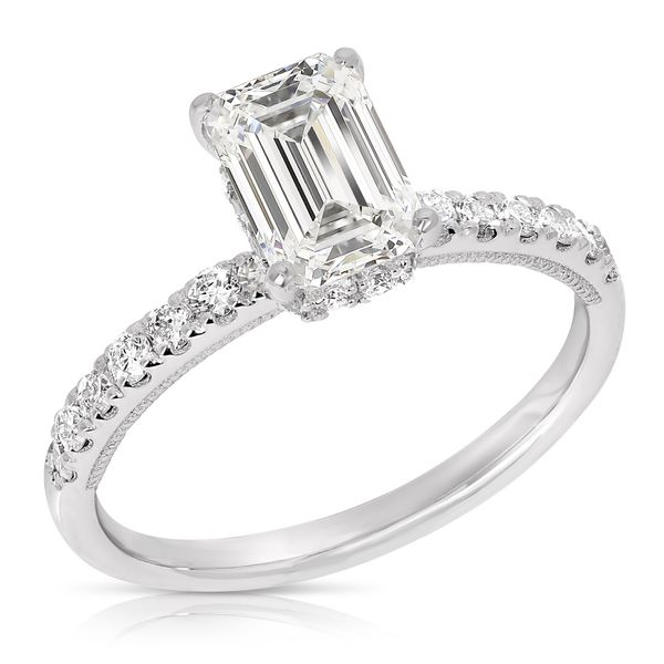 2.00 Ctw Emerald Cut Hidden Halo Lab Grown Diamond Engagement Ring in 14 Karat White Gold Robert Irwin Jewelers Memphis, TN