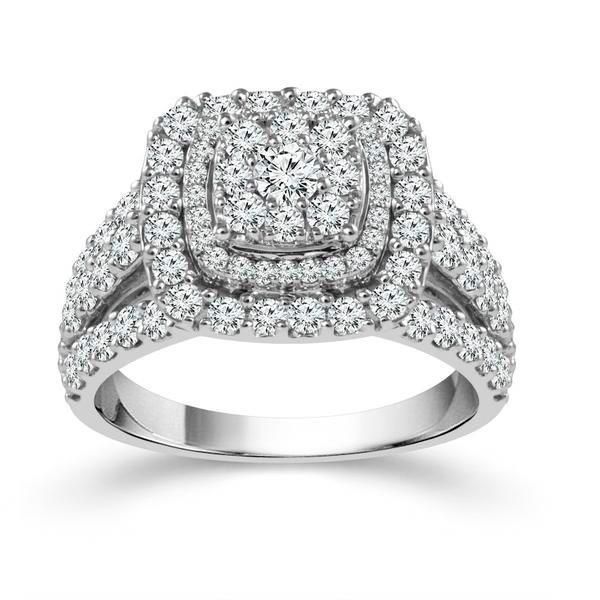 10k White Gold 2ctw Diamond Cluster Double Halo Engagement Ring Robert Irwin Jewelers Memphis, TN