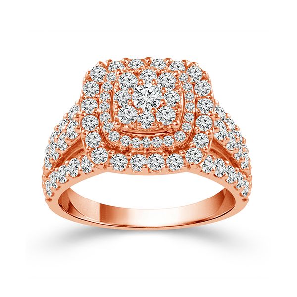 10k Rose Gold 2ctw Double Halo Diamond Cluster Engagement Ring Robert Irwin Jewelers Memphis, TN