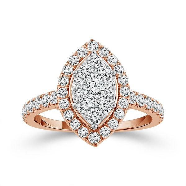 1.00 Ctw Marquise Halo Multi Stone Diamond Engagement Ring in 10 Karat Rose Gold Robert Irwin Jewelers Memphis, TN