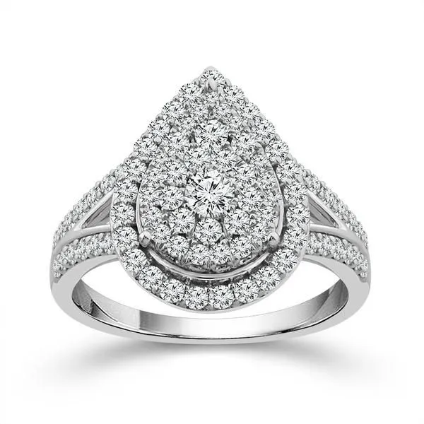 10 Karat White Gold 1 Carat Pear Halo Diamond Engagement Ring Robert Irwin Jewelers Memphis, TN