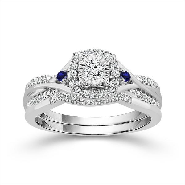 10 Karat White Gold 1/3 Carat Sapphire and Diamond Wedding Set Robert Irwin Jewelers Memphis, TN