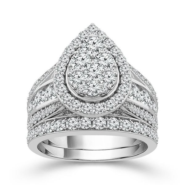 10k White Gold 1.50ctw Diamond Pear Shape Halo Wedding Set Robert Irwin Jewelers Memphis, TN