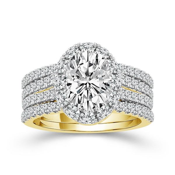 4.00 Ctw Bloom Bridal Oval Lab Grown Diamond Wedding Set in 14 Karat Yellow Gold Robert Irwin Jewelers Memphis, TN