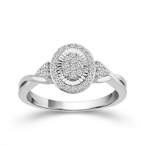 10 Karat White Gold 1/4 Carat Oval Shaped Multi Stone Diamond Promise Ring Robert Irwin Jewelers Memphis, TN