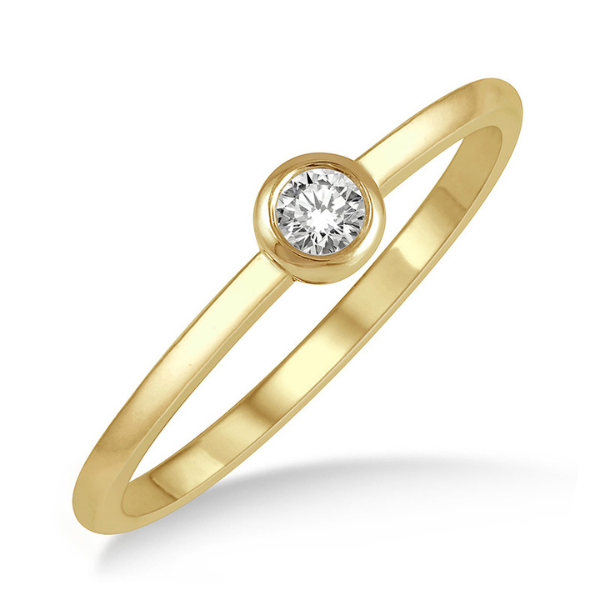 1/10 ctw Bezel Set Round Cut Diamond Petite Fashion Ring in 10K Yellow Gold Robert Irwin Jewelers Memphis, TN