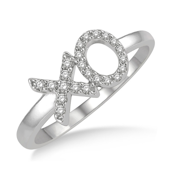 1/6 ctw 'XO' Hugs and Kisses Round Cut Diamond Petite Fashion Ring in 10K White Gold Robert Irwin Jewelers Memphis, TN