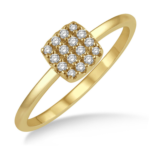 1/8 ctw Cushion Shape Round Cut Diamond Petite Fashion Ring in 10K Yellow Gold Robert Irwin Jewelers Memphis, TN