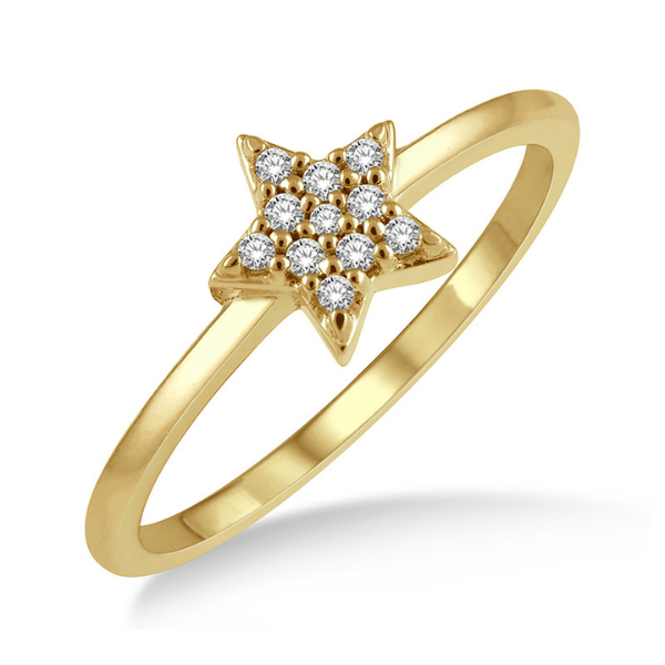 1/10 ctw Star Round Cut Diamond Petite Fashion Ring in 10K Yellow Gold Robert Irwin Jewelers Memphis, TN