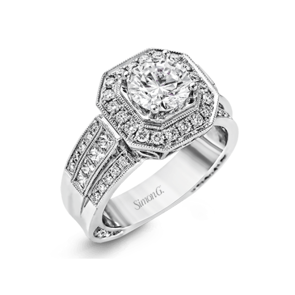 18 Karat White Gold Simon G. 1.00 Carat Diamond Engagement Ring Setting Robert Irwin Jewelers Memphis, TN