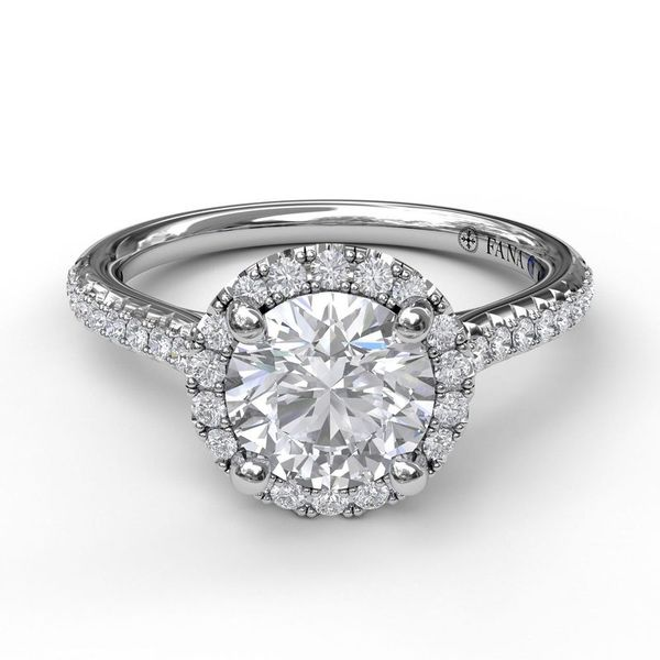 14 Karat White Gold Fana Classic Delicate Round Halo Engagement Ring Setting Image 2 Robert Irwin Jewelers Memphis, TN
