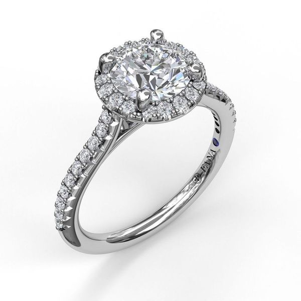 14 Karat White Gold Fana Classic Delicate Round Halo Engagement Ring Setting Robert Irwin Jewelers Memphis, TN