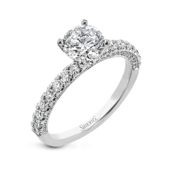18 Karat White Gold Simon G. 1/2 Carat Round Diamond Engagement Ring Setting Robert Irwin Jewelers Memphis, TN