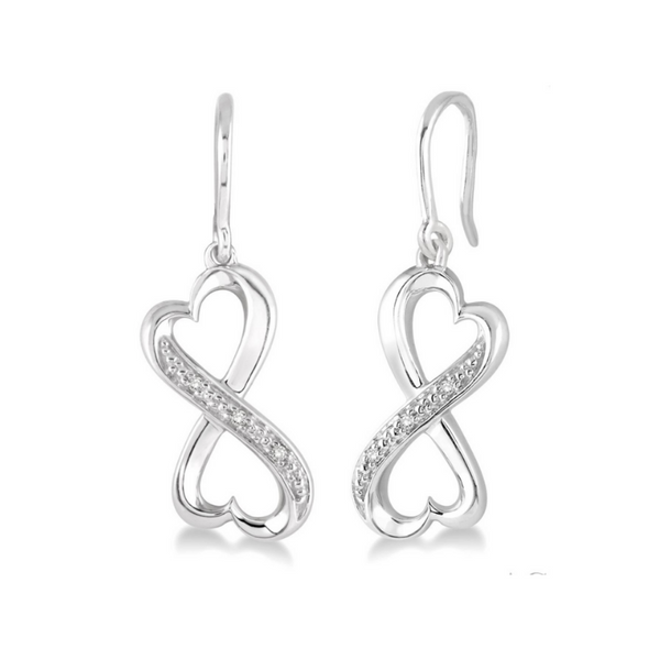 Sterling Silver 1/50 Carat Diamond Heart Infinity Earrings Robert Irwin Jewelers Memphis, TN