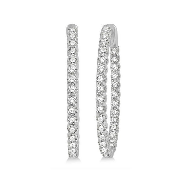 3 ctw Round Cut Diamond In-Out Oval Shape Hoop Earrings in 14K White Gold Robert Irwin Jewelers Memphis, TN