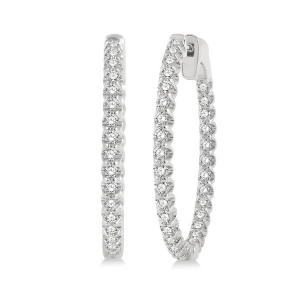 14 Karat White Gold 1 Carat In-Out Diamond Hoop Earrings Robert Irwin Jewelers Memphis, TN