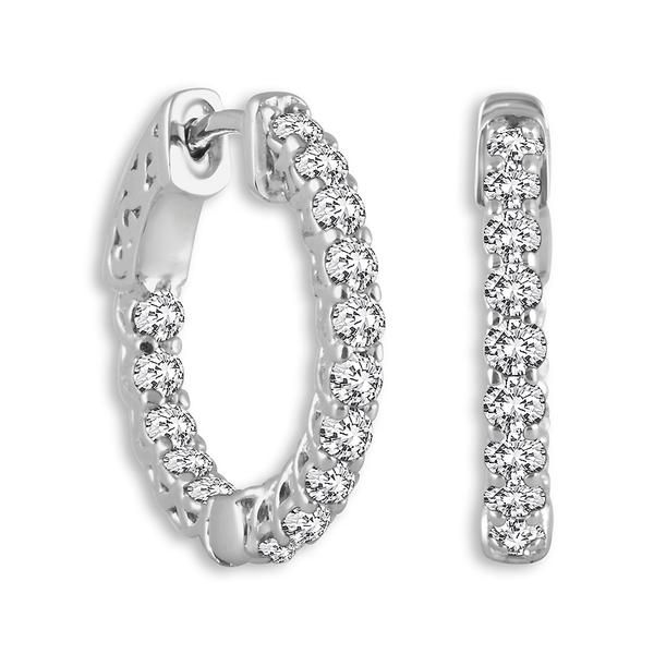 14 Karat White Gold Round 1.56 Ctw Diamond Hoop Earrings Robert Irwin Jewelers Memphis, TN