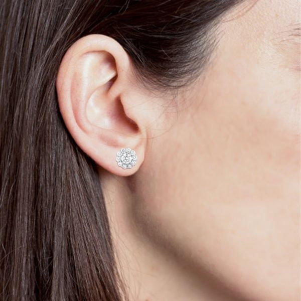 1.00 Ctw Floral Inspired Lab Grown Diamond Halo Earrings Image 3 Robert Irwin Jewelers Memphis, TN