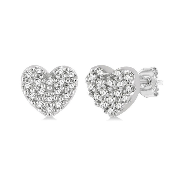 1/10 ctw Heart Charm Round Cut Diamond Petite Fashion Earring in 10K White Gold Robert Irwin Jewelers Memphis, TN