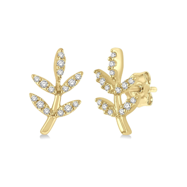 1/8 ctw Leaf Motif Round Cut Diamond Petite Fashion Earring in 10K Yellow Gold Robert Irwin Jewelers Memphis, TN