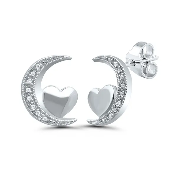 Diamond Crescent Heart Love Star Earrings in Sterling Silver Robert Irwin Jewelers Memphis, TN