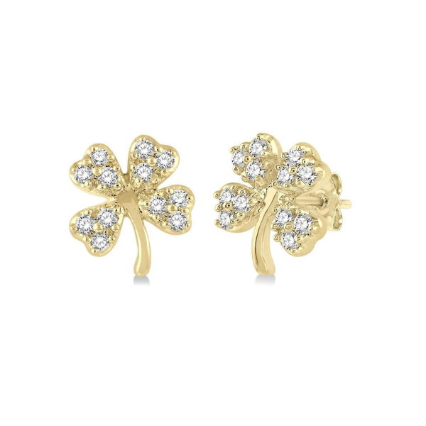 1/10 ctw Four-Leaf Clover Round Cut Diamond Petite Fashion Earring in 10K Yellow Gold Robert Irwin Jewelers Memphis, TN