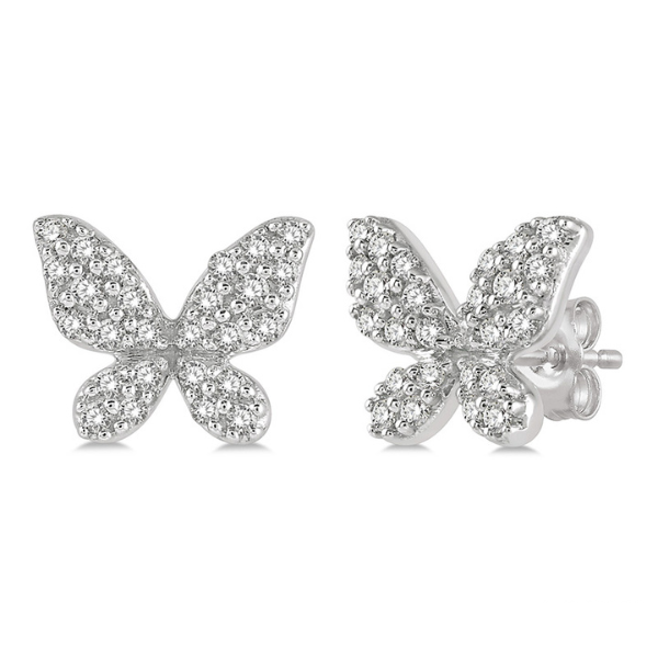 1/5 ctw Butterfly Motif Round Cut Diamond Petite Fashion Earring in 10K White Gold Robert Irwin Jewelers Memphis, TN